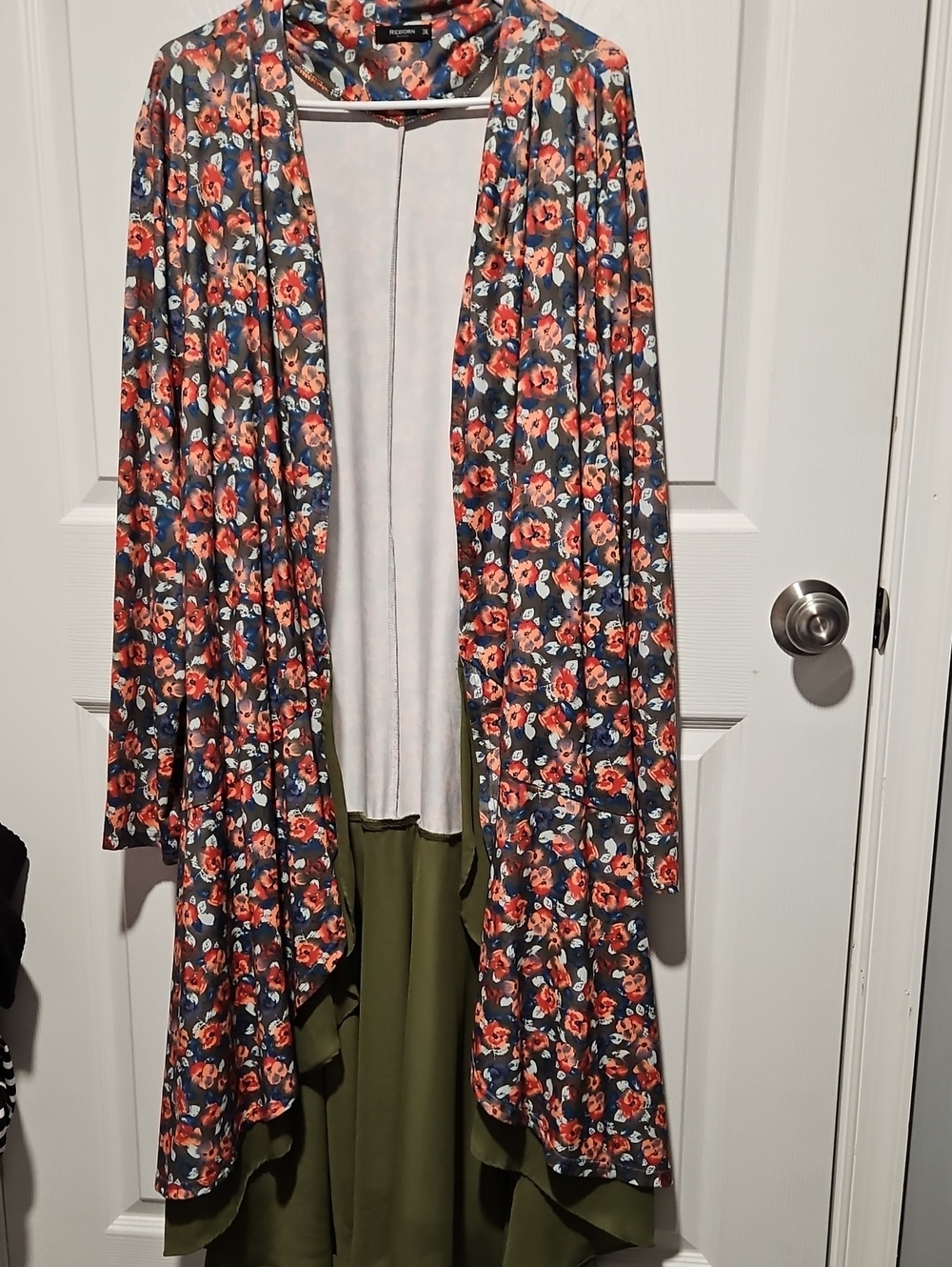 Reborn Olive Cardigan with Coral Floral Print